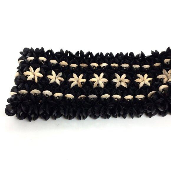 BOHO COCOCONUT BEAD Stretch Belt Wood Frangipani Buckle Black Cream main image 4